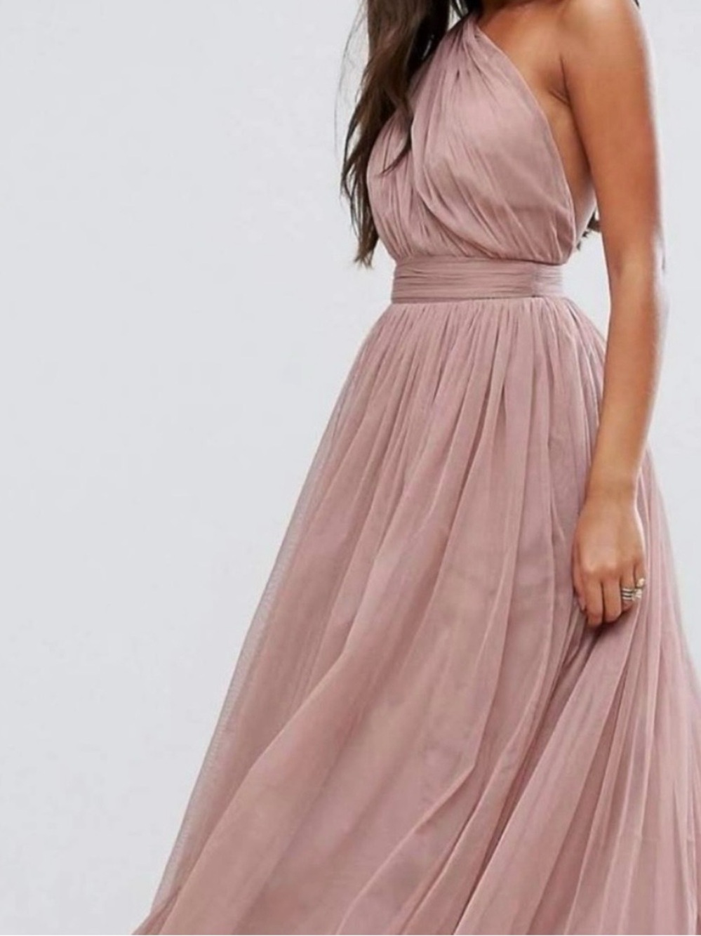 ASOS Curve One-Shoulder Dusty Rose Chiffon Maxi Dress